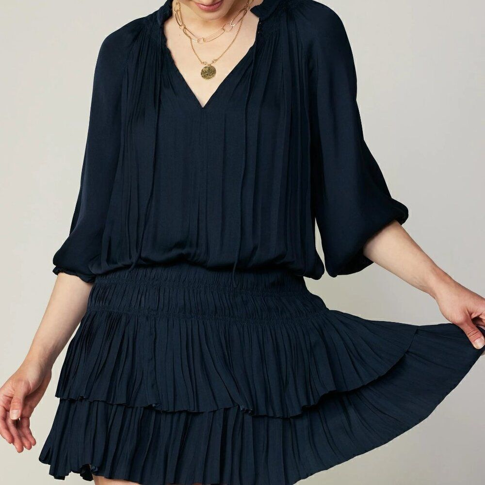 Current Air Aurelie Navy Pleated Mini Dress sz S